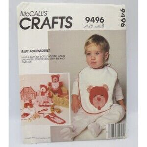 McCall's Crafts 9496 Baby Accessories Infants' Stuffed Bear Bib 1980s Vintage